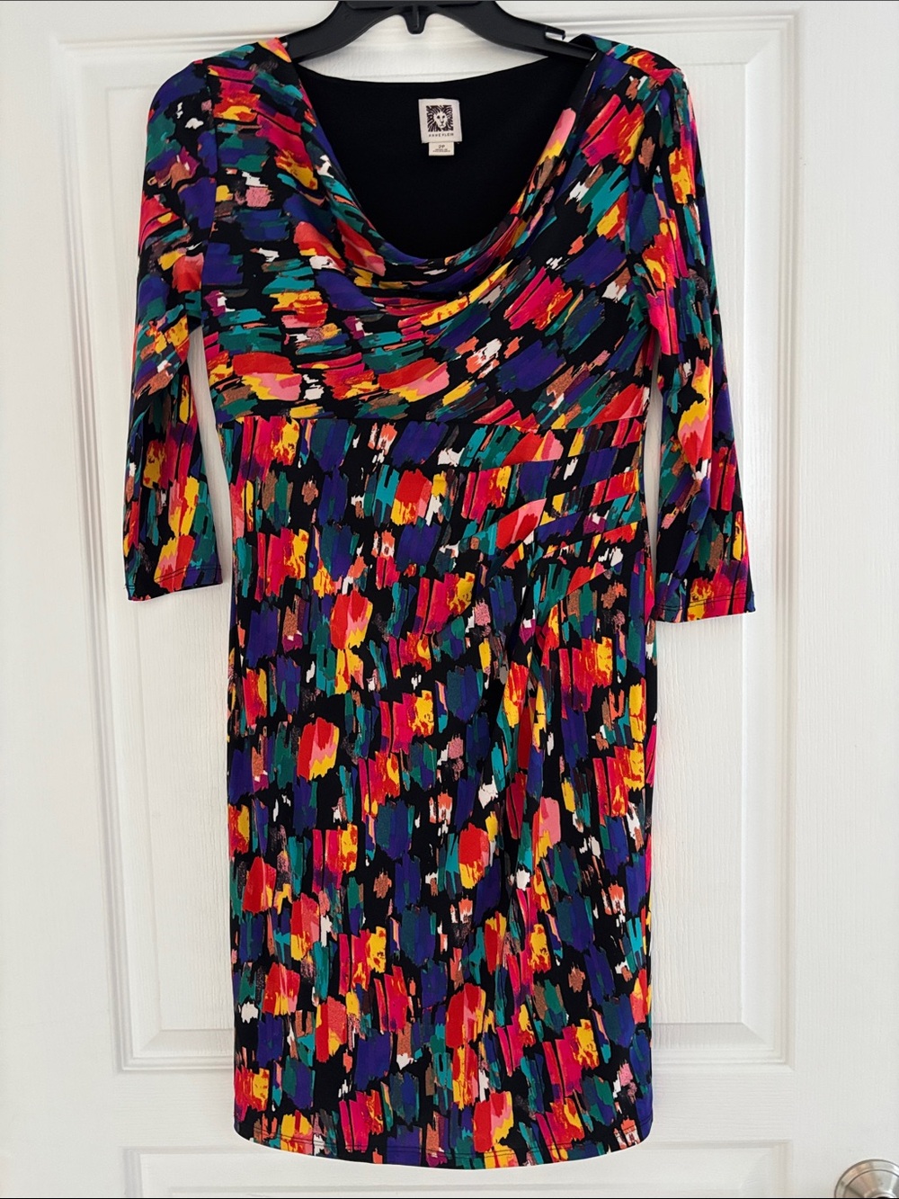 Anne Klein Multicolor Cowl Neck 3/4 Sleeve Dress - Petite
